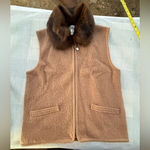 WOMENS Lisa International Tan Boiled Wool Vest Medium